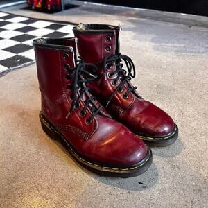 Vintage 90s Dr Martens Made In England Cherry Red Combat Lace Up Boots Size 6